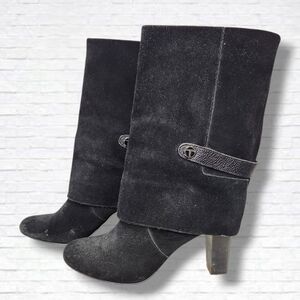 Tahari "Harper" Black Suede Leather Heeled Calf Height Boots Size 9